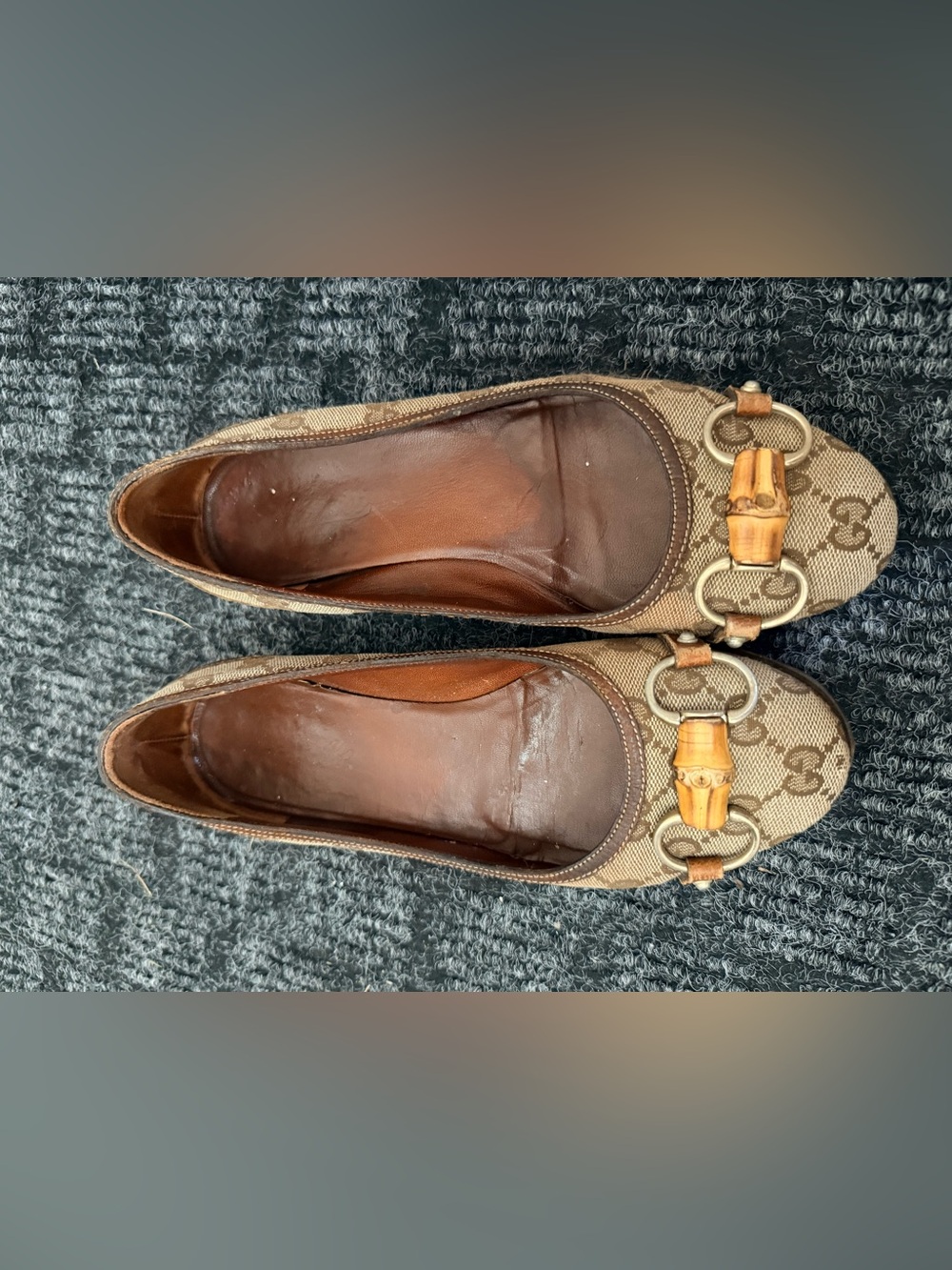 Gucci horsebit flats Brown Canvas with Bamboo Accent